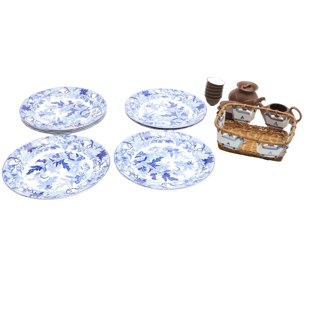 A SET OF EIGHT 19TH CENTURY WEDGWOOD DINNER PLATES - BLUE & WHITE CRANE PATTERN. — European — Lawrences Auctioneers