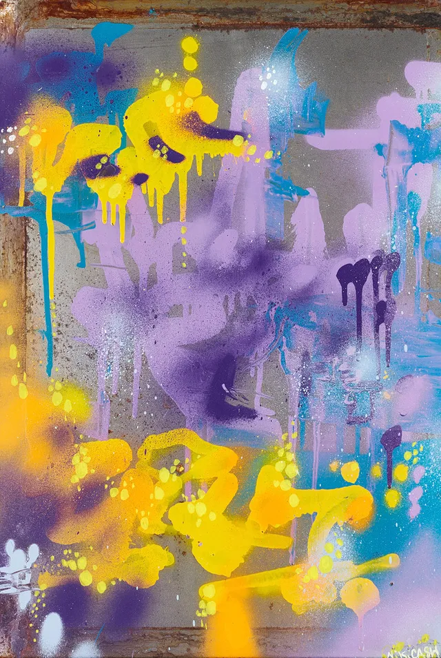 NIKI CASH (FÖDD 1973). Komposition, signerad Niki Cash, mixed media/graffiti på plåt.