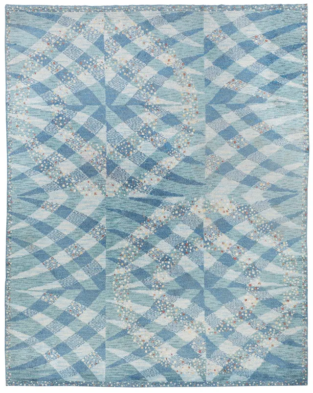 Barbro Nilsson, MATTA, "Magdalena blå", tät rya, ca 387,5 x 304 cm, signerad AB MMF BN.