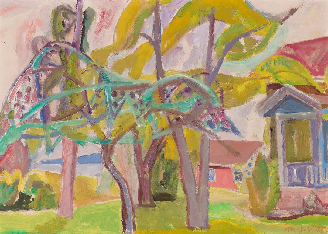 Storstein, Aage — "Henrik Sørensens hus og hage i Støa, Holmsbu" 1962 — Kunst/Maleri — Blomqvist