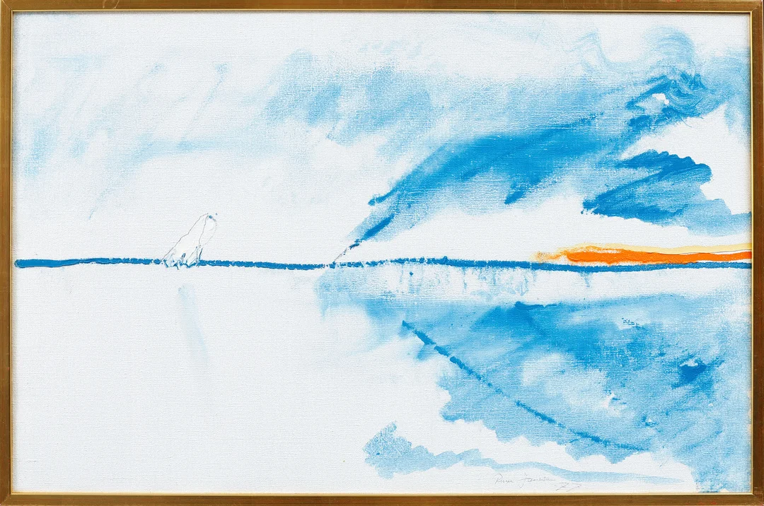 RUNE JANSSON. "Blått speglar blått", olja på duk, signerad och daterad -77. — Paintings — Göteborgs Auktionsverk