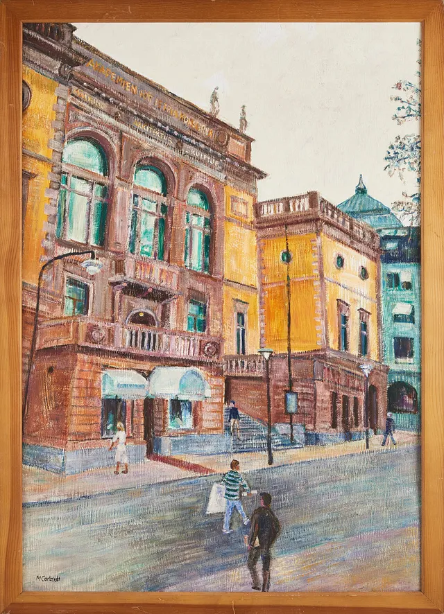 MARGARETA CARLSTEDT (f. 1934) "Konstakademien Fredsgatan Stockholm" ur sviten "Intressanta hus i Stockholm".