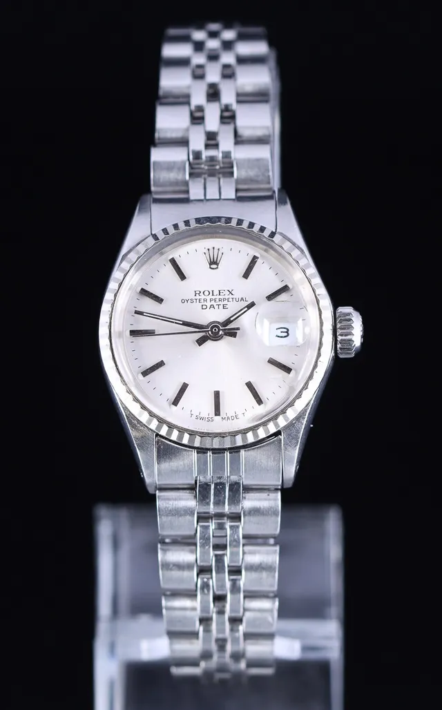 Rolex Oyster Perpetual date. Vintage dameur af stål og 18 kt hvidguld