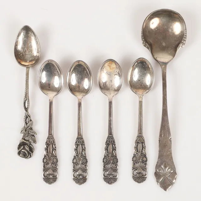 KAFFESKEDAR M. M., 6 stycken, silver.