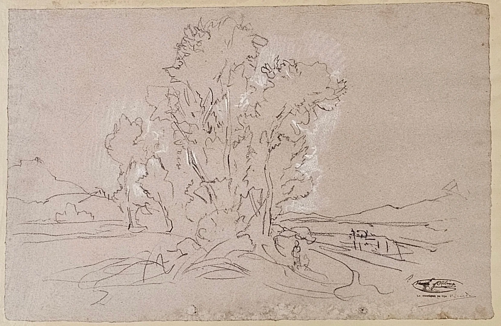 RAMON MARTÍ ALSINA. BOCETO DE PAISAJE. DIBUJO A CARBONCILLO Y CLARIÓN SOBRE PAPEL. — Drawings — Barcelona Auctions