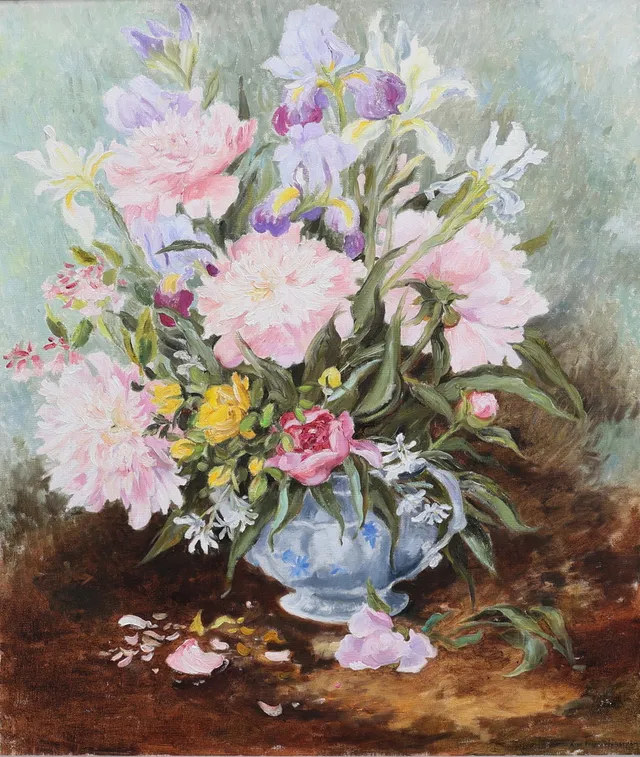 AINO FALCK-WAHLSTRÖM. Olja på duk, signerad, blomsterstilleben.