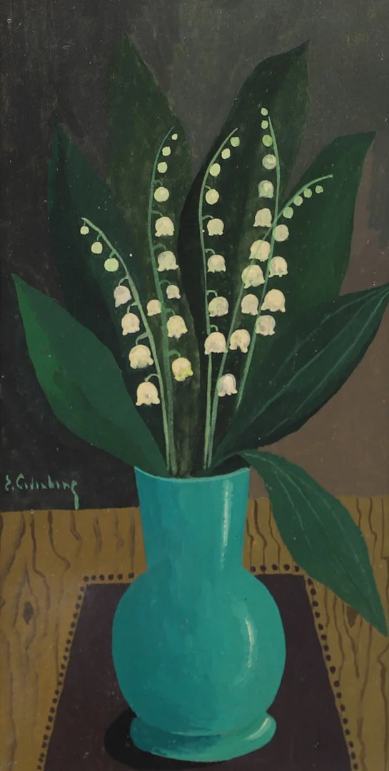 ERIC CEDERBERG. Liljekonvaljer i vas, tempera, signerad E Cederberg. — Paintings — Helsingborgs Auktionskammare