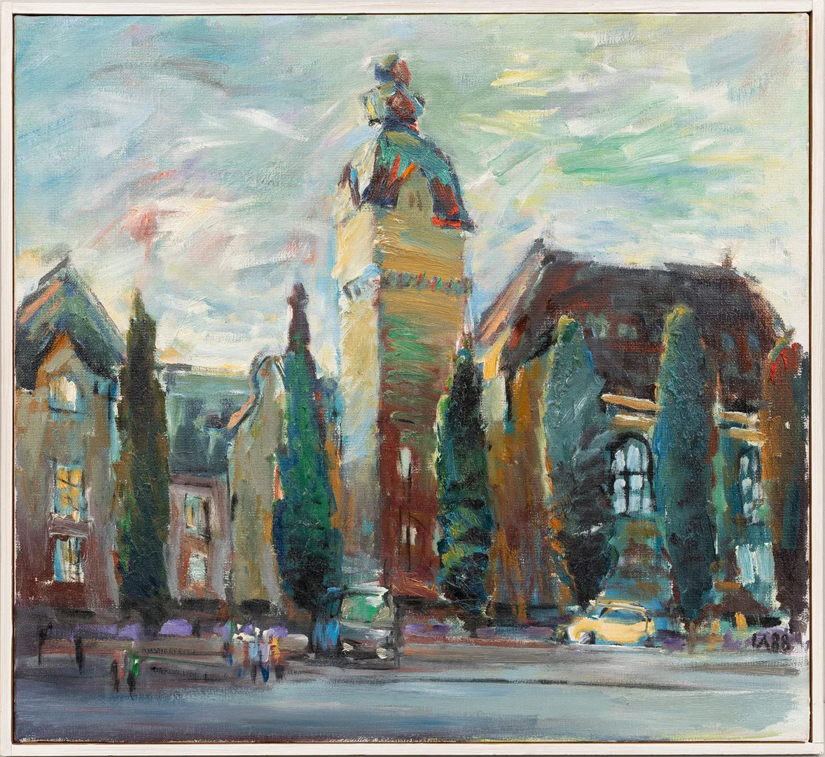 LEIF AHNLUND. "Stadshotellet V-ås", olja på duk, signerad LA, daterad -88. — Paintings — Auktionshuset Kolonn