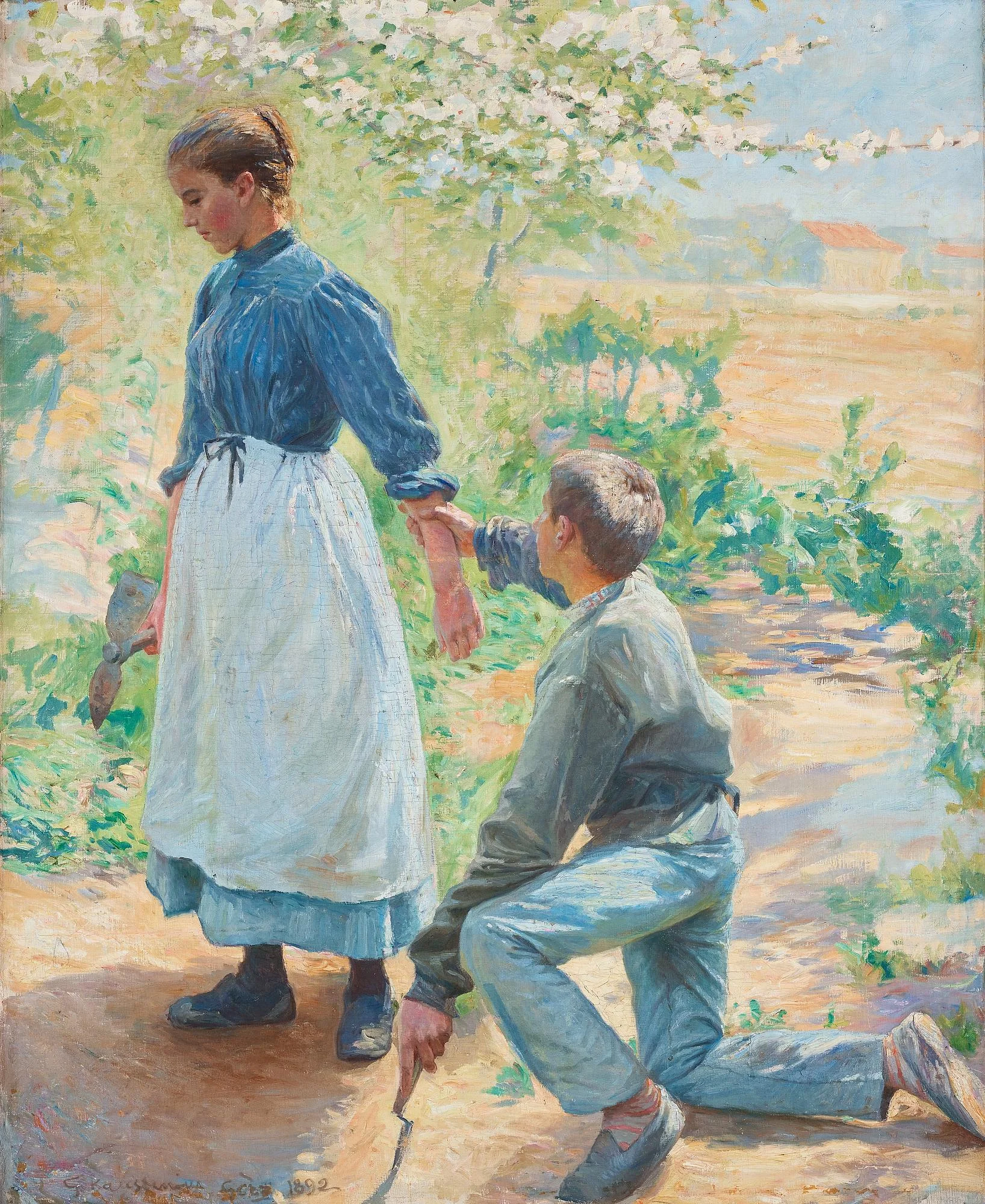 Gottfrid Kallstenius, Förälskat par, trädgårdsmotiv från Grez. — Bukowskis