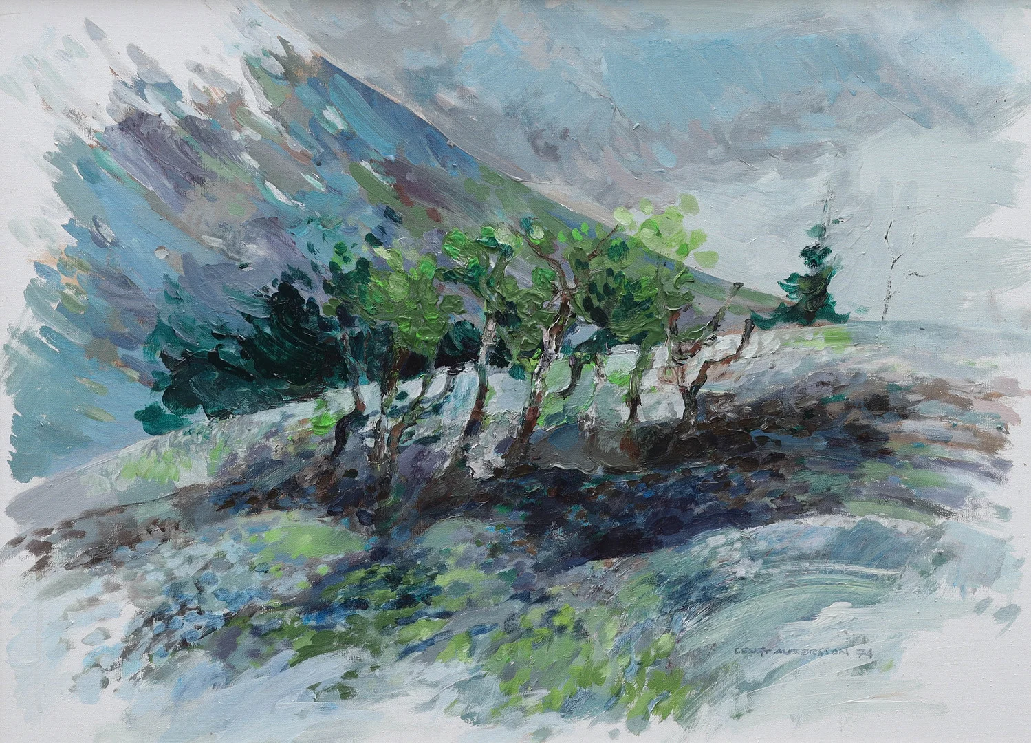 BENGT ANDERSSON RÅSSBYN. olja på duk, "Telemarken, Gausta", signerad Bengt Andersson, daterad -75. — Paintings — Auktionsmagasinet Vänersborg