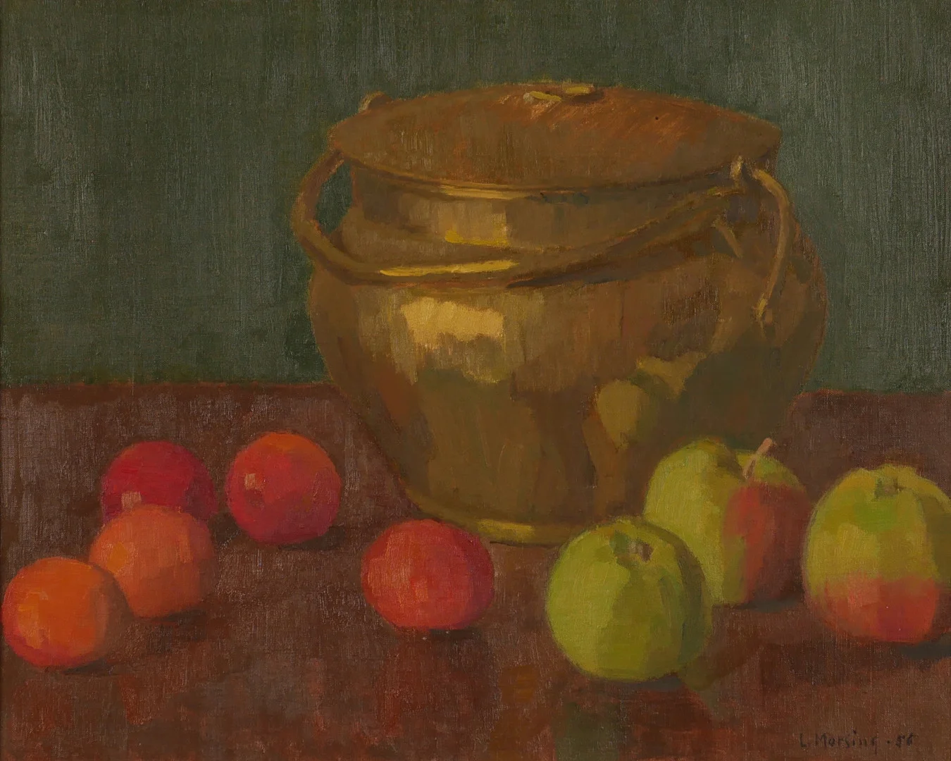LEOPOLD MORSING. Stilleben med frukter, olja på pannå, signerad L. Morsing -56. — Paintings — Auktionsfirma Kenneth Svensson i Kalmar