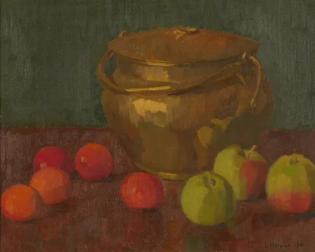 LEOPOLD MORSING. Stilleben med frukter, olja på pannå, signerad L. Morsing -56.