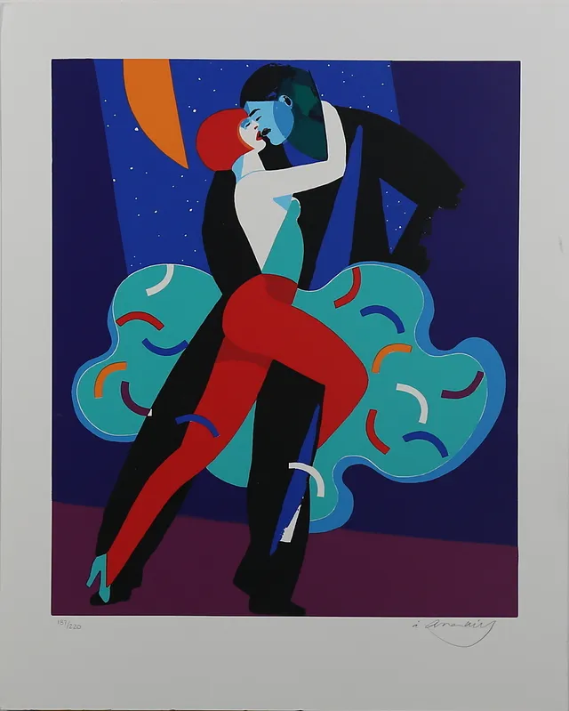 ÅKE ARENHILL. Dansande par, färgserigrafi nr 137/220, signerad Å Arenhill.