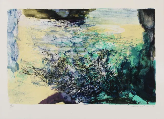 “Lithographie No. 1. 1977”. Signed and dated Zao Wou-Ki 77, 45/150. Lithograph in colours. Sheet size 54.5×75 cm.