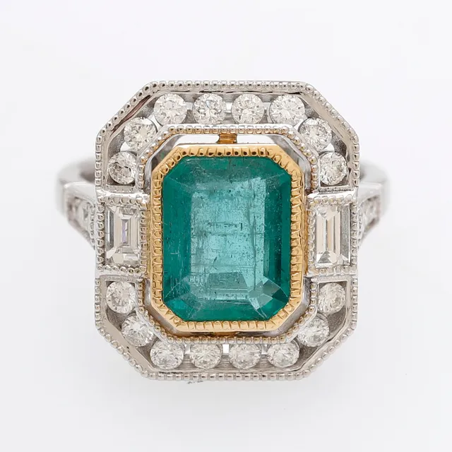Art Deco style emerald and diamonds ring.