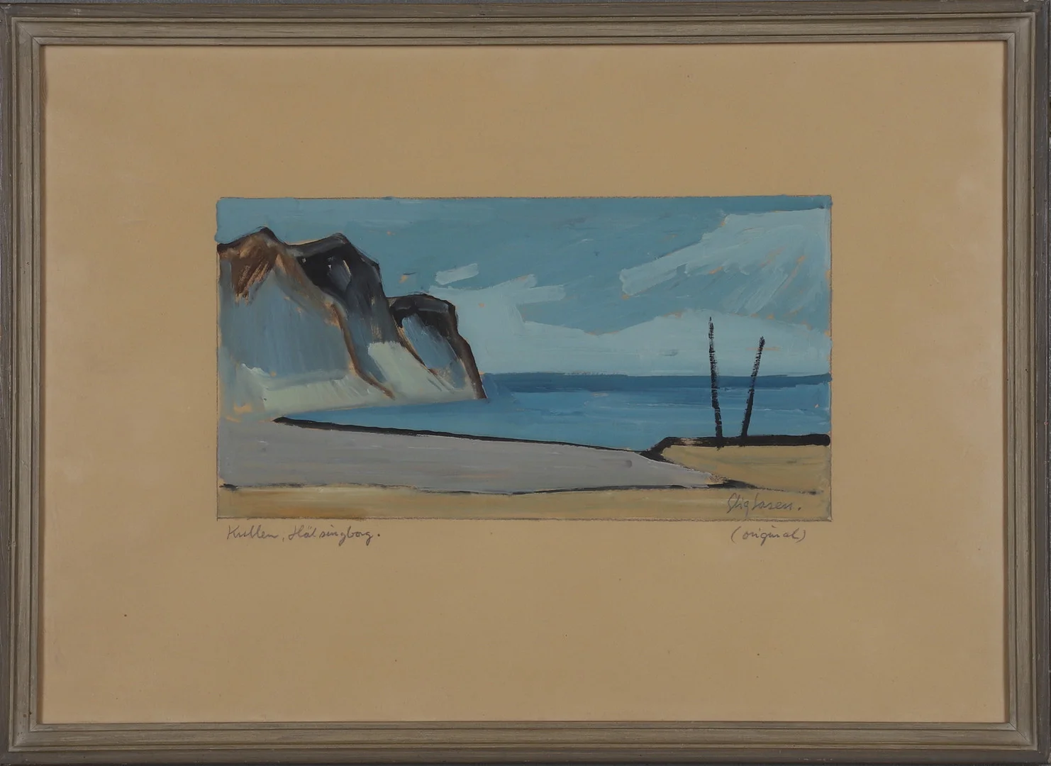 STIG SASEN. Gouache, "Kullen, Hälsingborg", signerad. — Paintings — Gomér & Andersson Norrköping