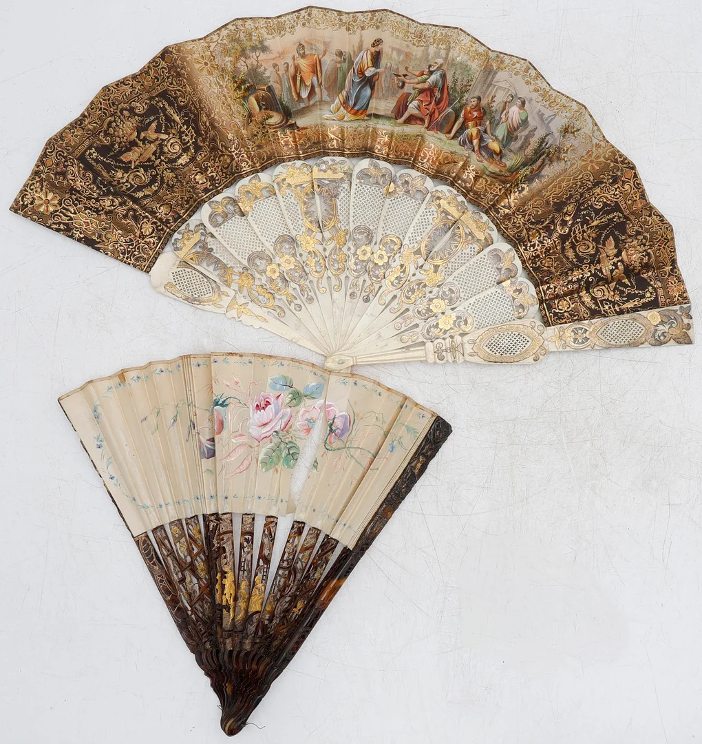 Louis XVI fan with openwork and gilt tortoiseshell sticks and Napoleon III fan with bone sticks, 18th and 19th centuries. — Miscellaneous — Balclis