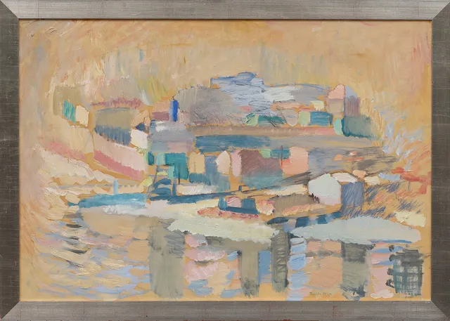 BIRGITTA FLINK. "VINTER I HAMNEN", signerad.