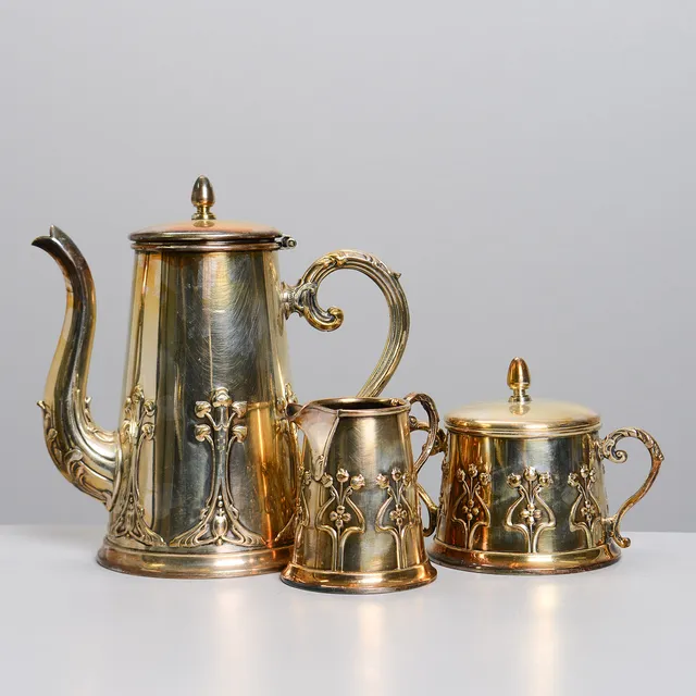 KAFFESERVISDELAR, 3 st, nysilver, Guldsmedsaktiebolaget, 1900-tal.