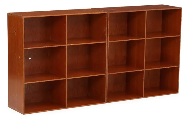 A pair of bookcases in solid Oregon pine. Brass-lined collection holes. Made and marked by Rud. Rasmussen Cabinetmaker's, 1930s. H./W. 76 cm. D. 27.5 cm. (2)