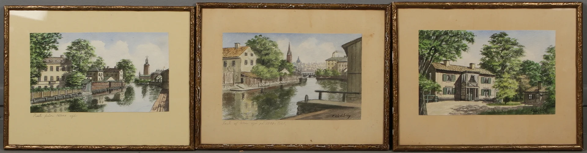 FRANS LINDSTRÖM. Stockholmsmotiv, 3 st, akvareller, signerade. — Paintings — Auktionshuset Kolonn