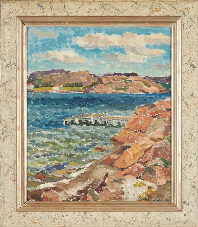 GUSTAF SVENSSON. skärgårdslandskap, olja på duk, signerad.