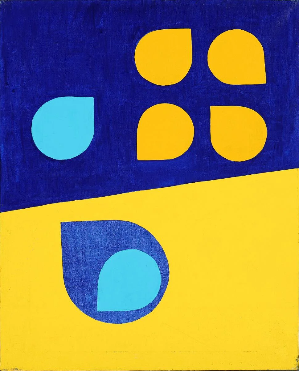 “Deling med former”, 2000. Signed on the reverse. Oil on canvas. 94×73 cm. Unframed. — Modern Paintings/Modern art — Bruun Rasmussen