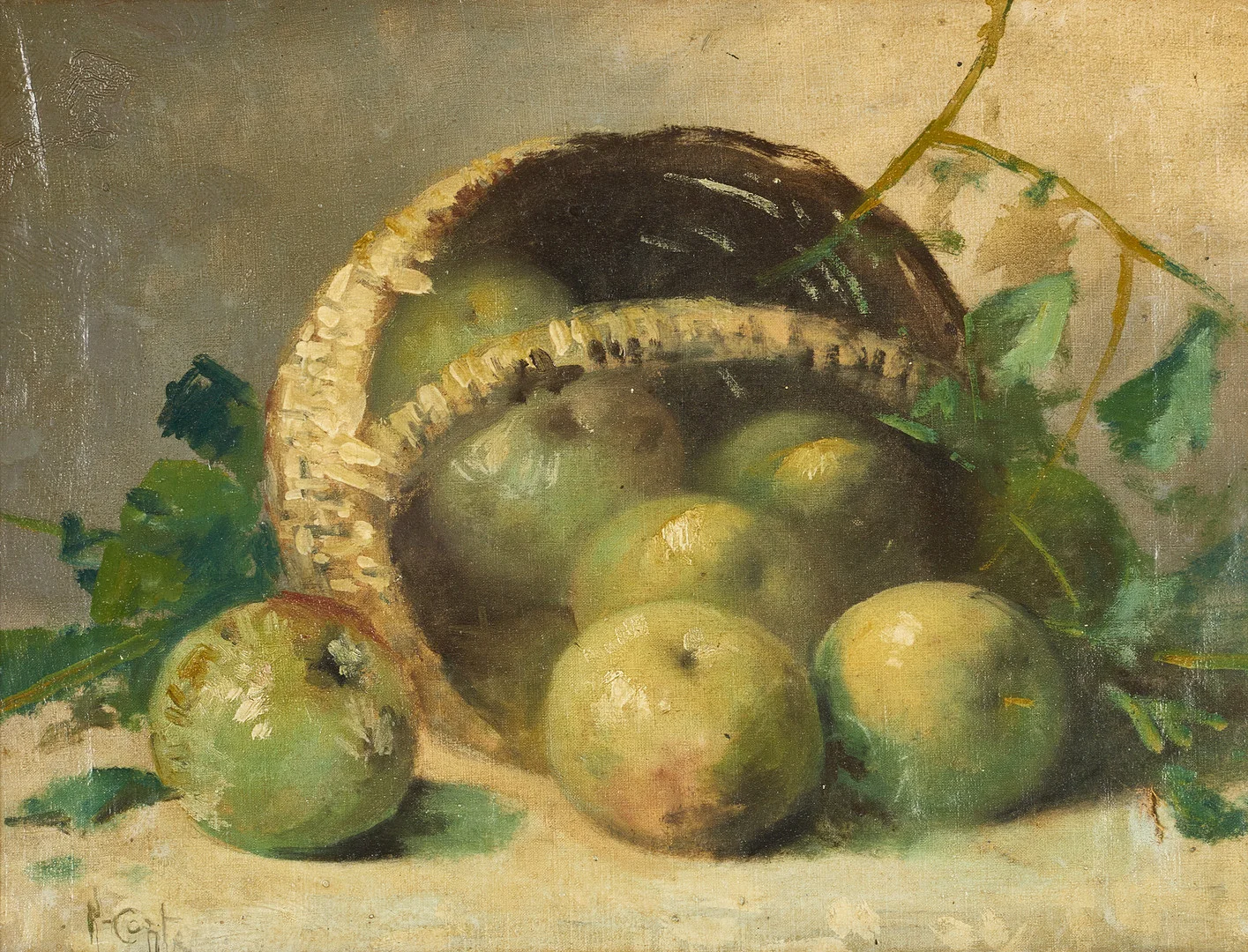OIDENTIFIERAD KONSTNÄR (18/1900-tal). Stilleben med äpplen, signerad, olja på duk. — Paintings — Crafoord Auktioner Stockholm