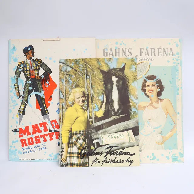 REKLAMSKYLTAR, 3st, delvis Gahns, omkring 1900-talets mitt.