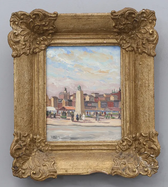 JOHN MALM (1900-1968). "Kornhamnstorg, Stockholm", olja på du, signerad J. Malm.