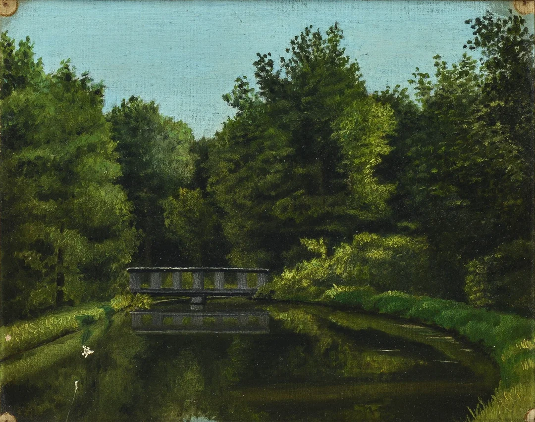 Ubekendt kunstner. Landskabsparti med åløb og bro — Paintings and sculptures/Older pictorial arts — Lauritz