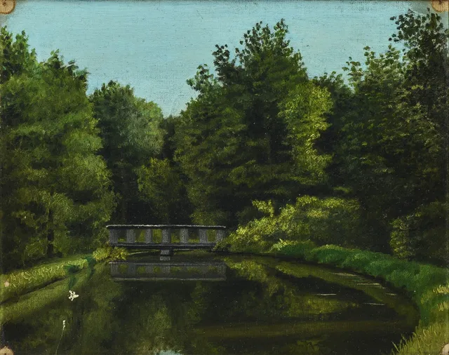 Ubekendt kunstner. Landskabsparti med åløb og bro