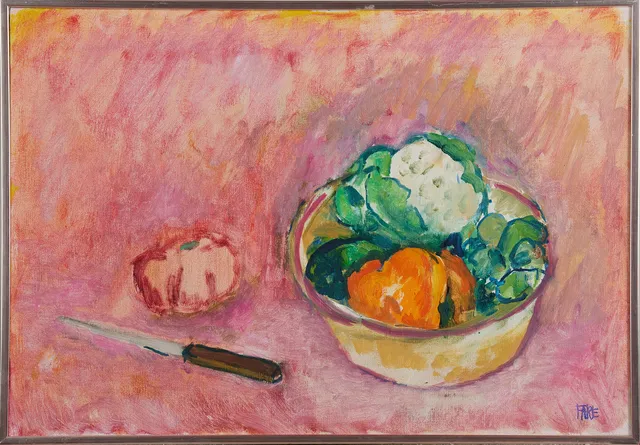 LEOPOLD FARE. "Stilleben i rosa", olja på duk, signerad Fare.