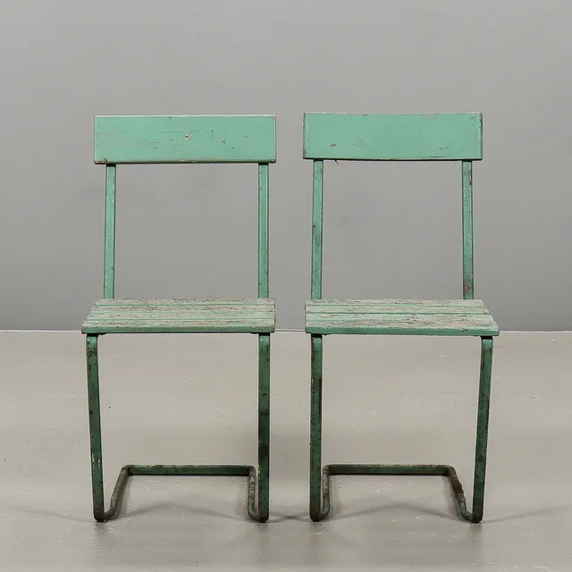 TRÄDGÅRDSSTOLAR 2 stycken "Stol 1" Grythyttan Stålmöbler, 1950/60-tal.