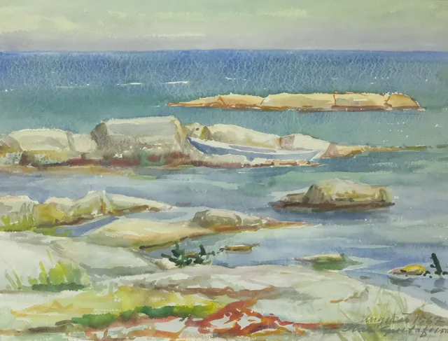 IVAR GUSTAFSSON. AKVARELL. KUSTMOTIV FRÅN UNGSKÄR.