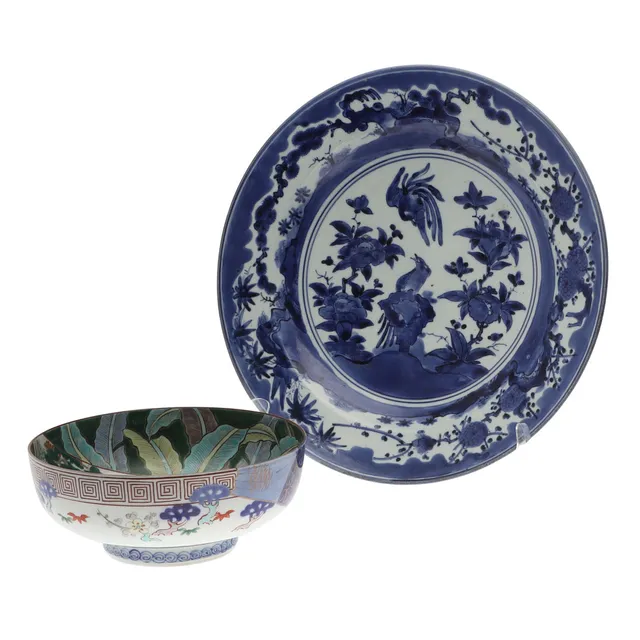 LATE 17THC JAPANESE ARITA CHARGER & JAPANESE BOWL.