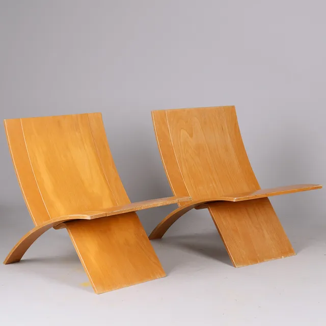JENS NIELSEN. Et par sammenklappelige loungestole af lamineret bøg, Westnofa, "Laminex", Norge 1960'erne (2).