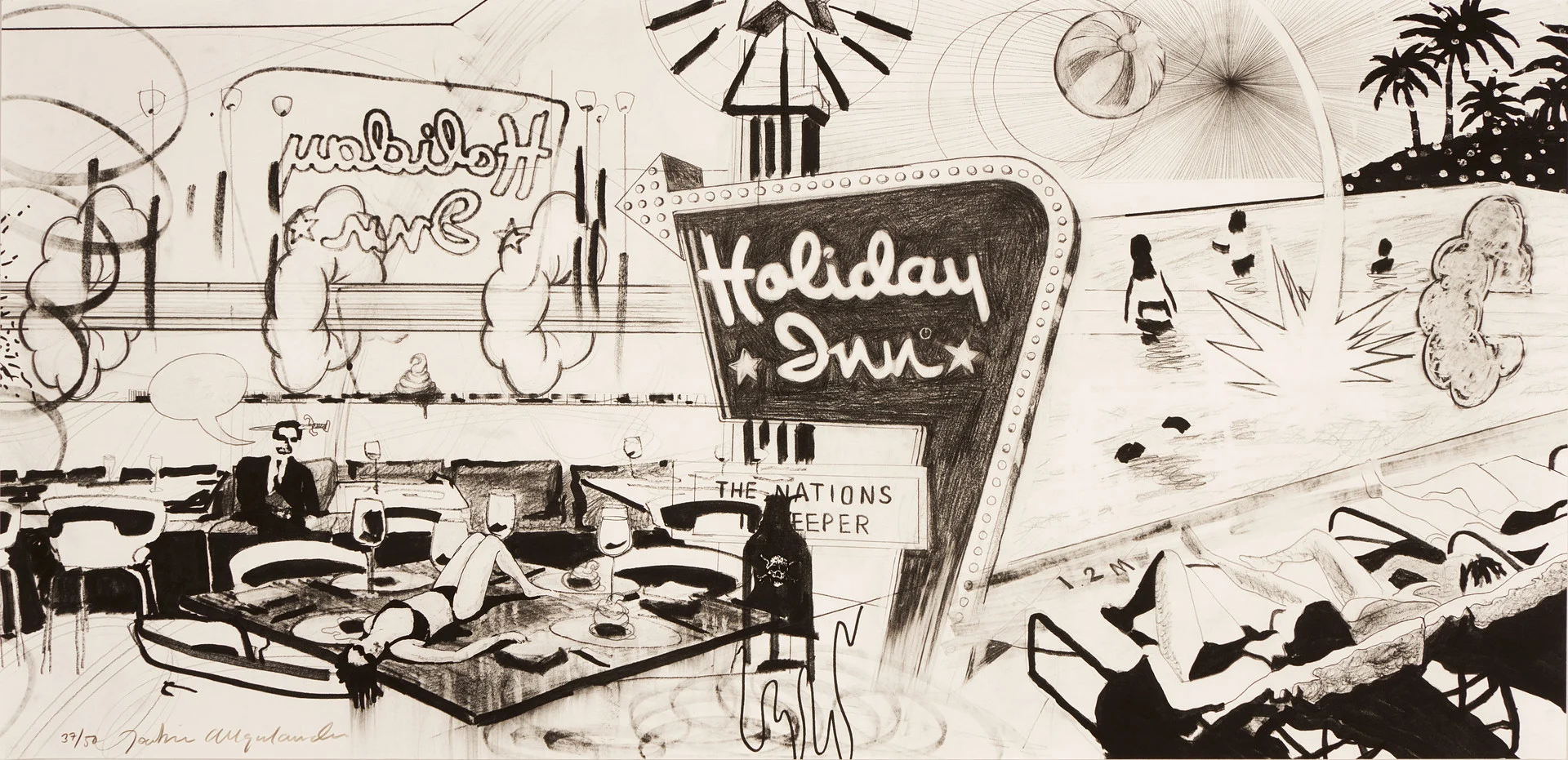 JOAKIM ALLGULANDER. "Holiday inn", signerad och numrerad 37/50, pigment print. — Engravings & Prints — Crafoord Auktioner Stockholm