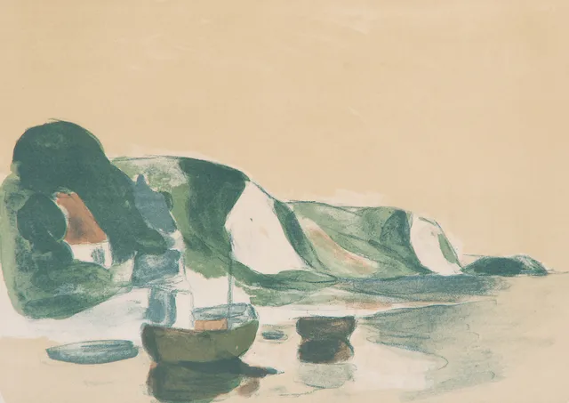 GUSTAV RUDBERG. Motiv från Ven, färglitografi, signerad.