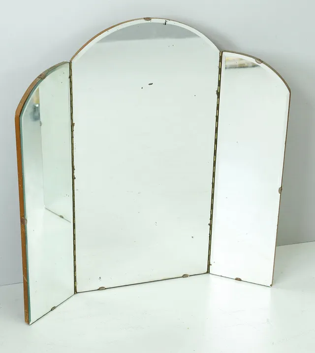 SPEGEL, tredelad, teak, 1940/50-tal.