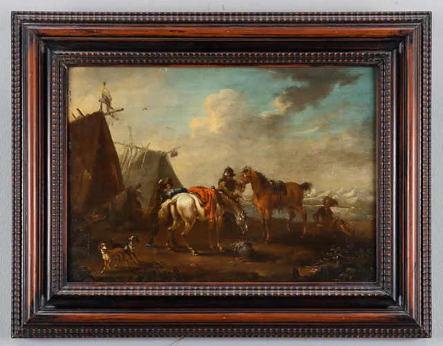 PHILIPS WOUWERMAN. HANS EFTERFÖLJARE. Kavallerister i fältläger, sannolikt 1600-tal.