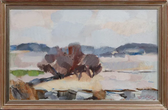 ANSGARIUS BÖRJESSON. Landskap med träd, olja på duk, signerad.