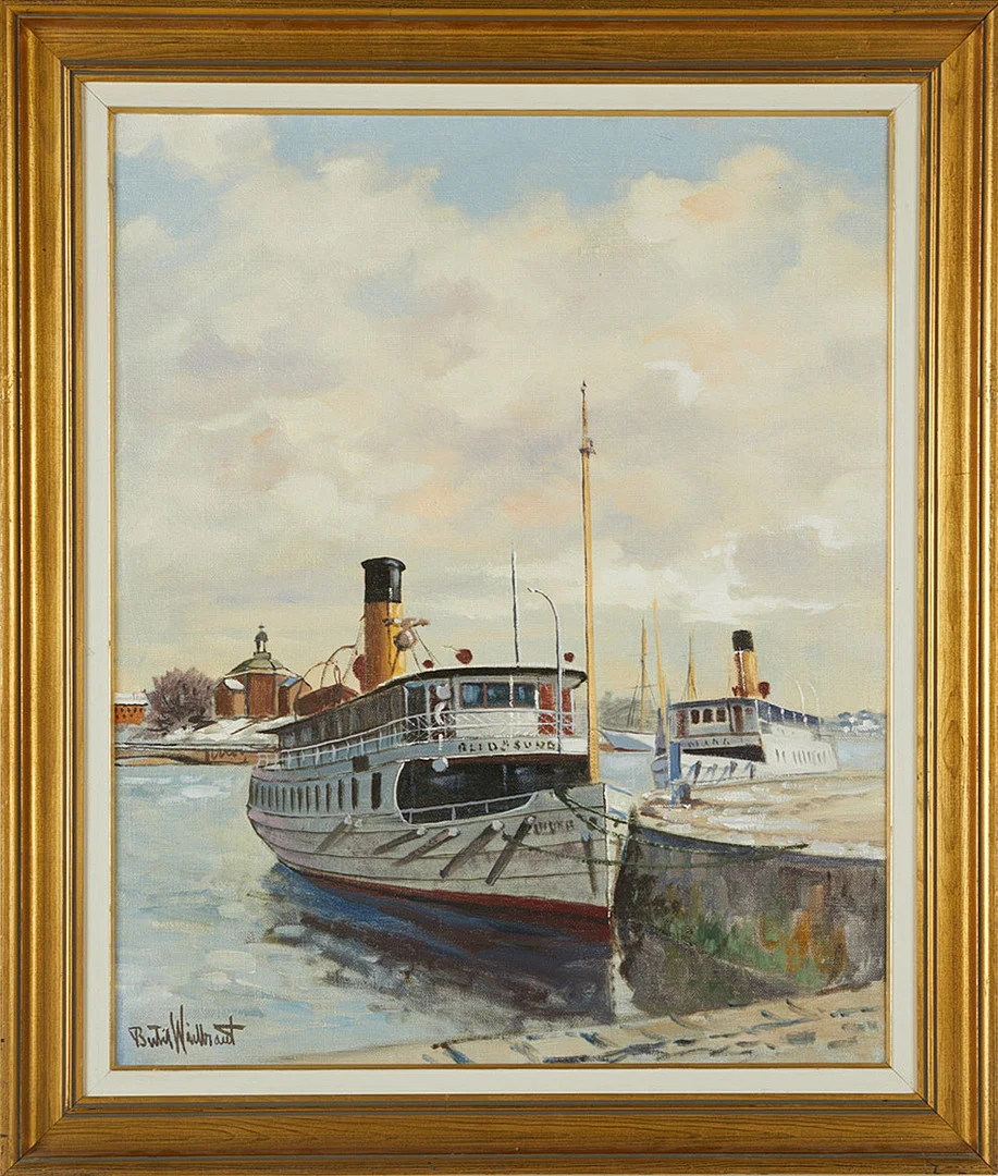 BERTIL WIDBRANDT. Stockholmsmotiv färja, signerad. — Paintings — Stockholms Auktionsverk Sickla