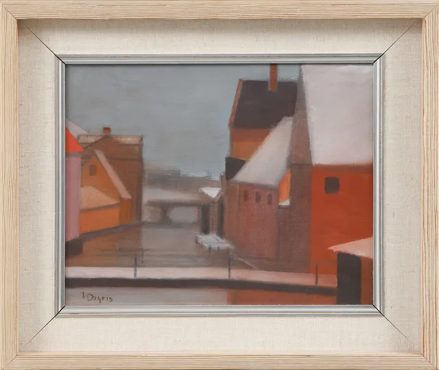 LEONARD DIGRIS. Stadsvy, olja på duk, signerad.