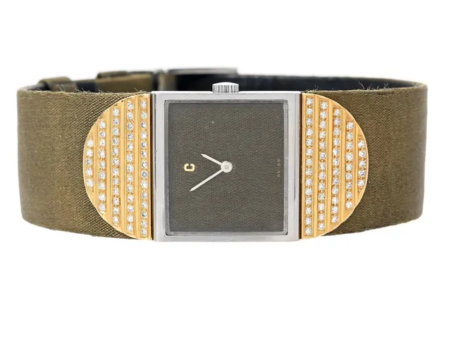 CONCORD, damur, 22 x 42,5 mm, Cal ETA 2512-1, Boett nr. 6133535, 18K guld/vitguld, manuell, safirglas (nagg), briljanter på boetten (106 st. TW/VS, ca 0,53 ctv), integrerat satinband, originalspänne i stål, ca 1980.