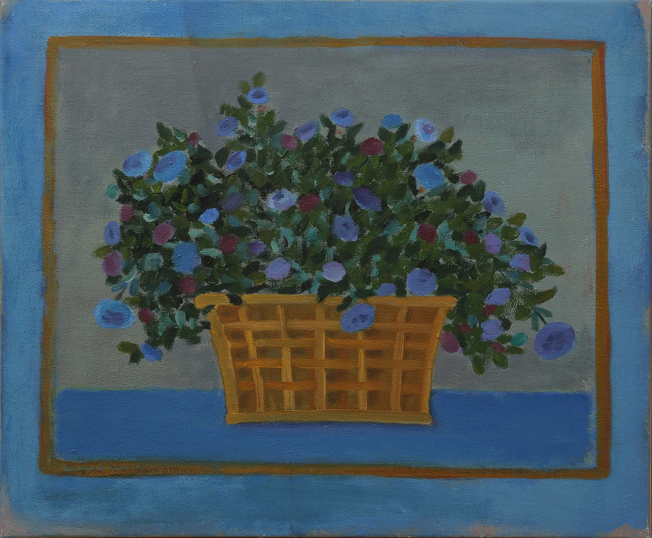 INGRID NORDSTRÖM. Olja på duk, stilleben med blommor i korg, signerad. — Paintings — Limhamns Auktionsbyrå