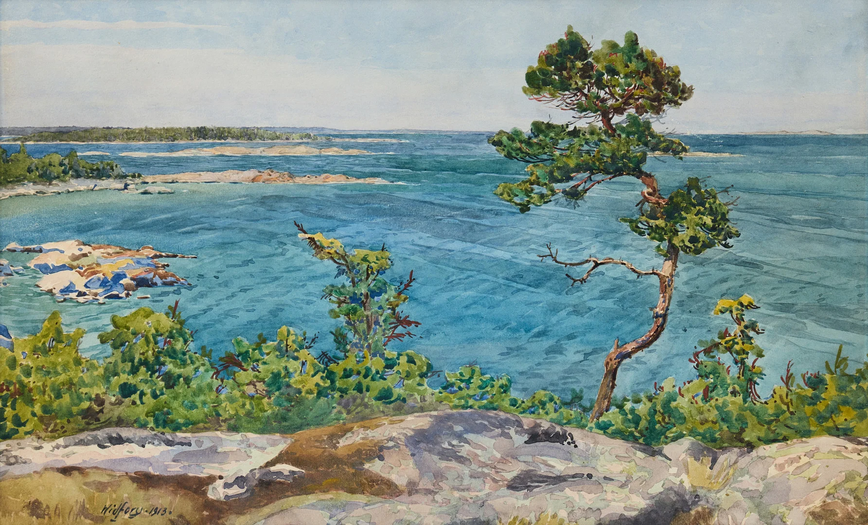 GUNNAR WIDFORSS. Kustscen med träd. — Paintings — Stockholms Auktionsverk Fine Art