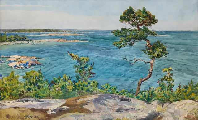 GUNNAR WIDFORSS. Kustscen med träd.