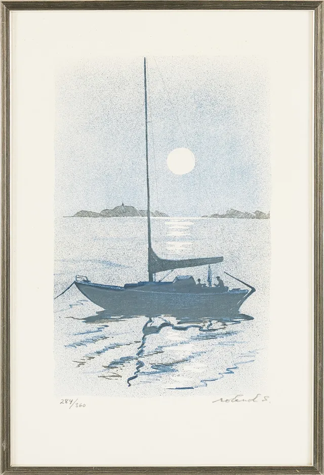 ROLAND SVENSSON. ''Båtsnack'', färglitografi, signerad roland S, 284/360.