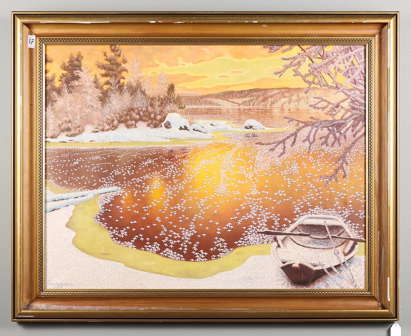 OIDENTIFIERAD KONSTNÄR.Signerad S Hammarström 1950,motiv efter Gustav Fjaestad,olja på duk. — Paintings — Karlstad Hammarö Auktionsverk